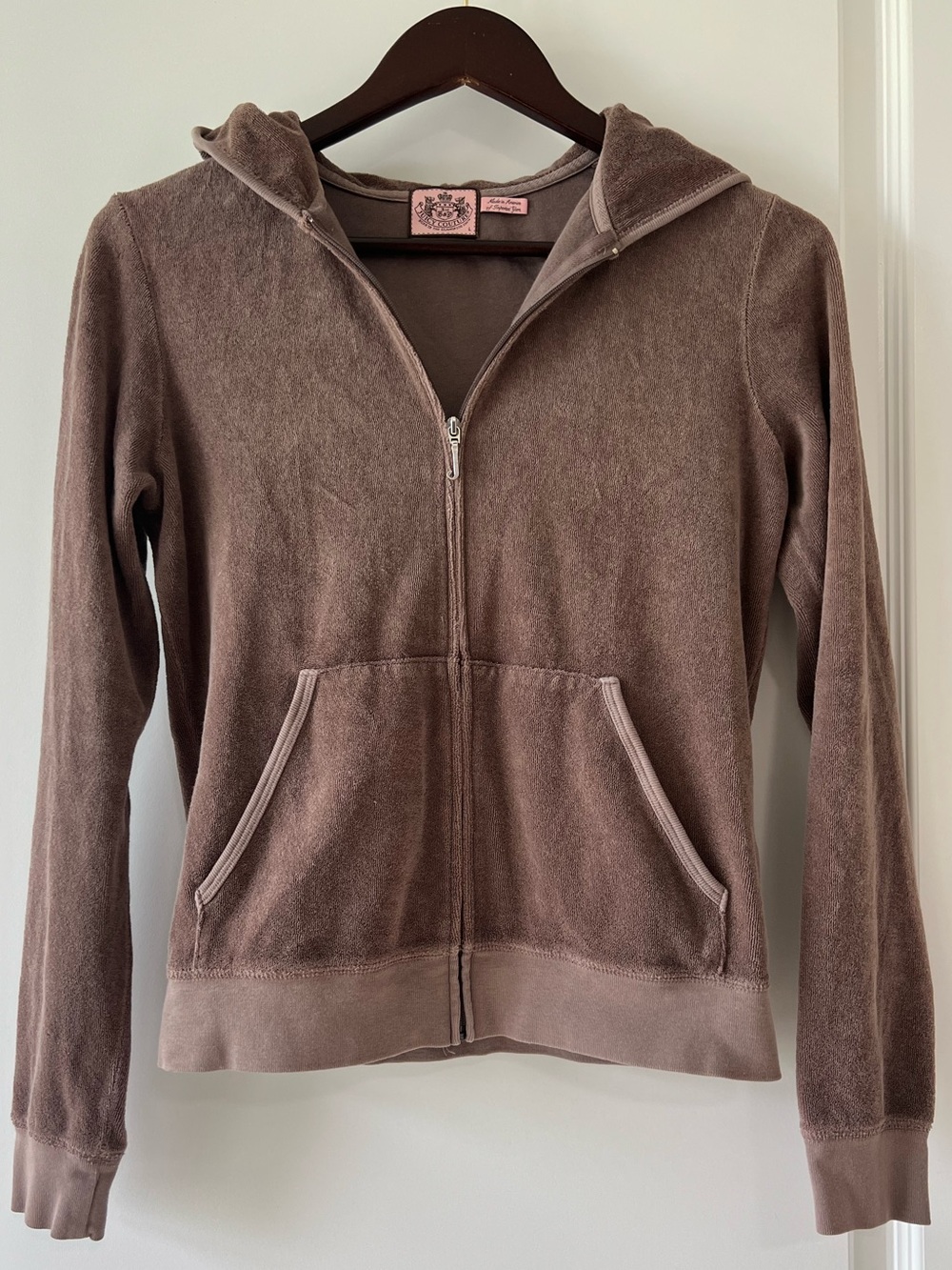 Vintage Juicy Couture Brown Terry Cloth Zip Up Hoodie Track Jacket Y2K Large